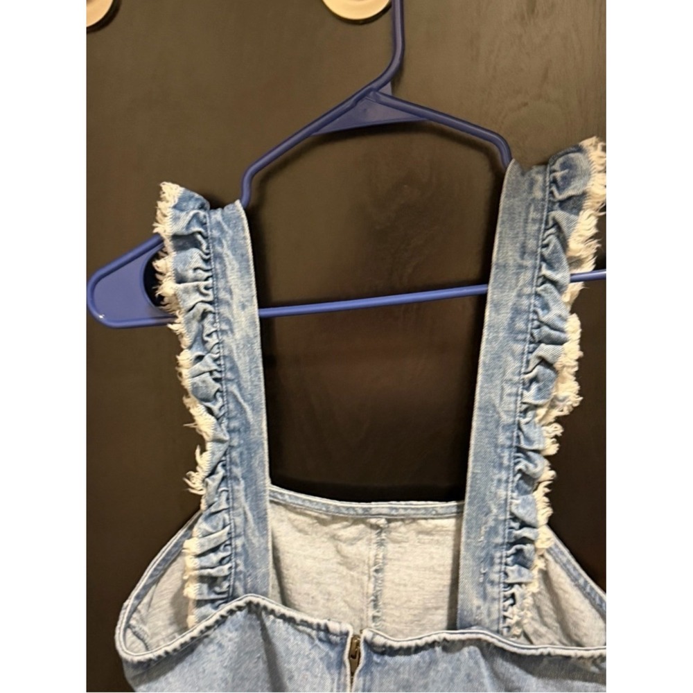 Show Me Your Mumu Haddie Denim Romper Ruffle Strap Frayed Lace Small - Picture 5 of 8